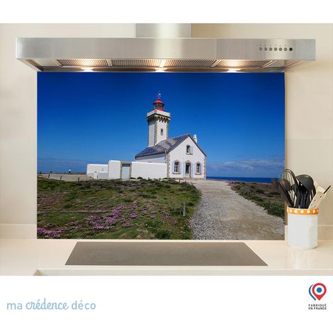 Fond de hotte : Phare des Poulains, Bretagne - Verre trempé - 90 cm - 60 cm (1/5)