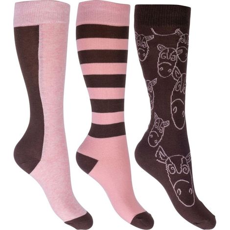 26/30, Marrone scuro e Rosa 2138: Set 3 Kinder Reitsocken Modell Houston (1/2)