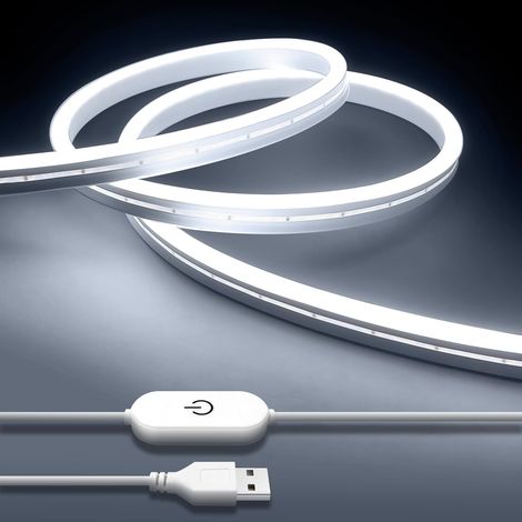 2M Ruban LED Blanc Froid, 5V USB Néon Bande LED Dimmable, IP65 Étanche Découpable Flexible Bandeau Lumineuse pour Interieur Maison Cuisine Chambre Fête Bar Exterieur Décoration