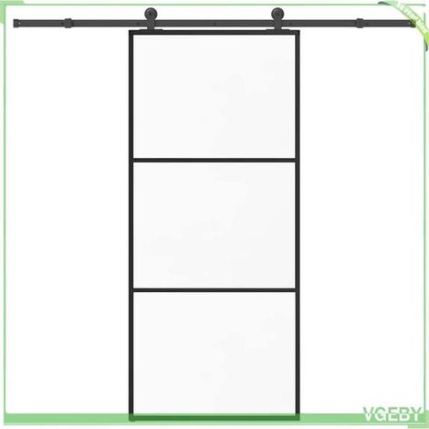 Porte coulissante - Modèle 3332807 - Verre ESG - 90 x 205 cm - Kit quincaillerie noir (1/5)