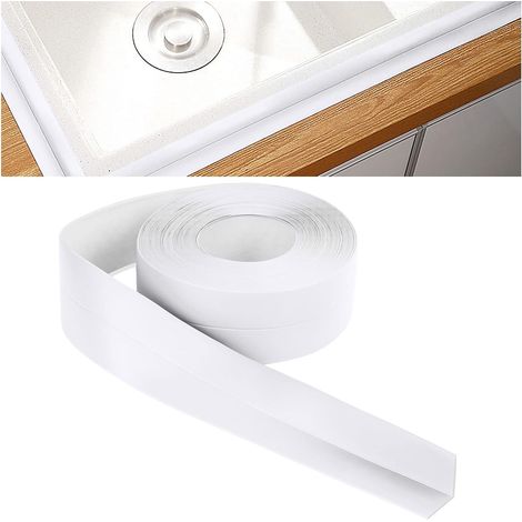 Bande d'étanchéité autocollante pour salle de bain, 3,2 m x 3,8 cm, ruban PVC autocollant pour baignoire, salle de bain, cuisine, résistant aux moisissures, mastic (blanc) (1/5)