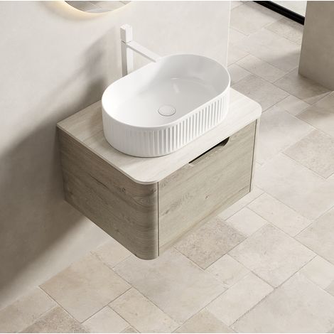 mobile contenitore bagno 60cm lavabo ovale travertino OKMYHOME (1/5)