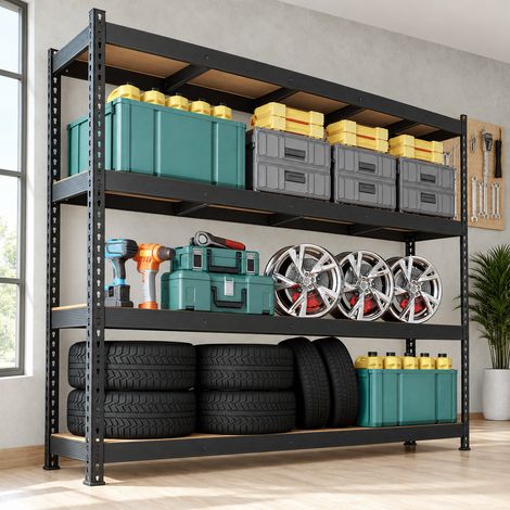 Songmics – Étagère de rangement charge lourde 2000 kg – 4 niveaux modulables – Dimensions 60 x 200 x 183 cm – Acier et MDF noir (1/5)