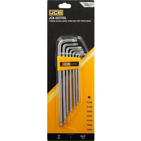 Juego de 7 llaves 5071TXL TORX JCB T10-T40, para talleres y reparaciones, alta calidad, llaves con agujero, diseño ergonómico, material resistente, alto rendimiento y durabilidad.