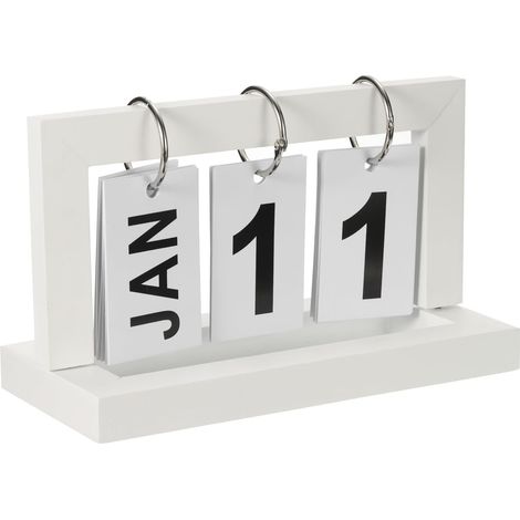 Calendario perpetuo vintage in legno bianco – Design a ribalta, visualizzazione di mese e data – per scrivania e arredamento domestico (1/3)