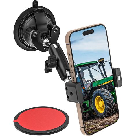 Support de téléphone en métal pour tracteur/voiture [Bras réglable en aluminium] - Support pour tableau de bord, pare-brise et vitre avec grande ventouse pour tous les téléphones, iPhone 17, 16,etc (1/5)