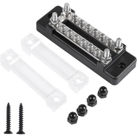 Position 130A/150A Dual Row Terminal Block Bus Bar Block and Cover for Car Boat Marine Power Distribution Terminal Block 12 Screws + 4 Studs, Model: Black (1/5)