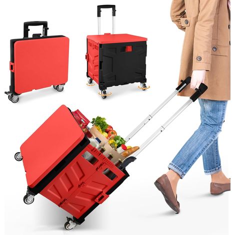 Foldable Shopping Trolley with Wheel, Shopping Cart, Transport Trolley with Lid, 4 360° Metal Wheel and Telescopic Handle, 50 kg, Foldable Trolley for Shopping Transport (1/5)