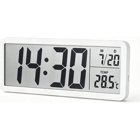 Horloge Murale numérique Blanche 20,2 x 8 x 2 cm avec Date et température (1/5)