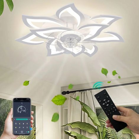 Ventilateur de plafond LED design fleur avec éclairage dimmable, télécommande et application, 6 vitesses, minuterie, 81-100W (1/5)