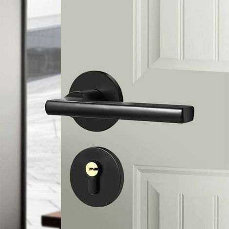 Poignée De Porte Intérieure - Alliage D'aluminium - Design Rond - Pour Chambre Et Salle De Bain - Noir - 1 Pièce (1/5)