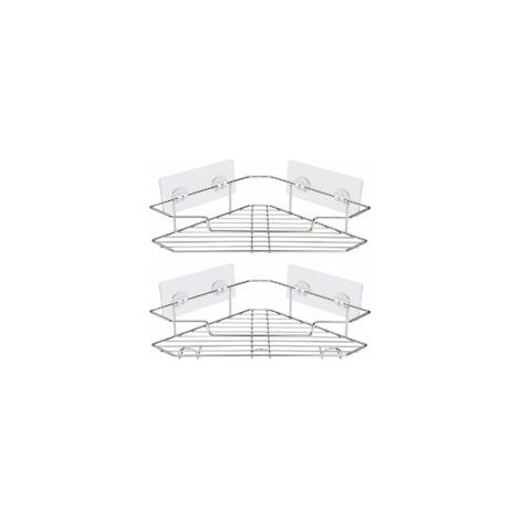 Mensola angolare per doccia, mensole da bagno in acciaio inox con ganci - Organizer autoadesivo per doccia, bagno e cucina - Cromo, set da 2 - Crezuo