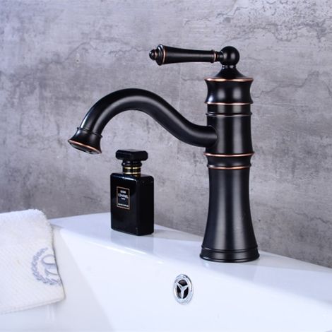 Robinet Salle Bain, Mitigeur de Lavabo Monocommande, Robinet de Lavabo Retro Chaude et Froide Réglable, Noir Laiton
