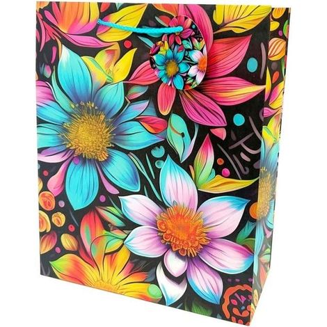 Bolsa decorativa mate de 26x32x12cm con flores de neón.