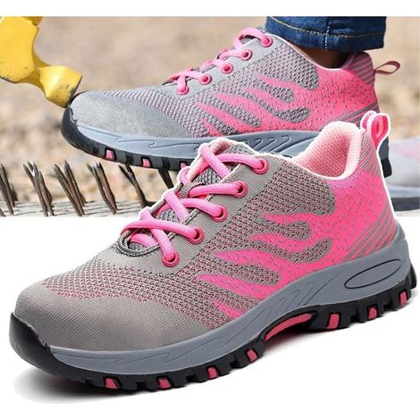 Chaussures de sécurité homme femme, sneakers à coque acier anti-dérapantes, tige mesh respirant, légères confortables, résistantes à la perforation, été, pointure 37 (1/5)
