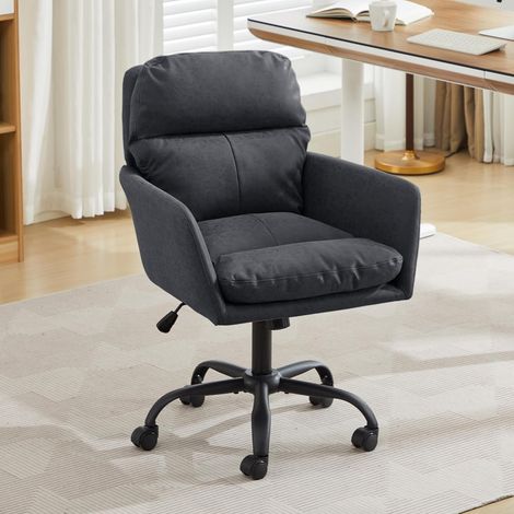 Chaise de bureau – Similicuir PU, piètement noir, hauteur réglable – Pour bureau, chambre, coiffeuse, etc. – Confort polyvalent (1/5)