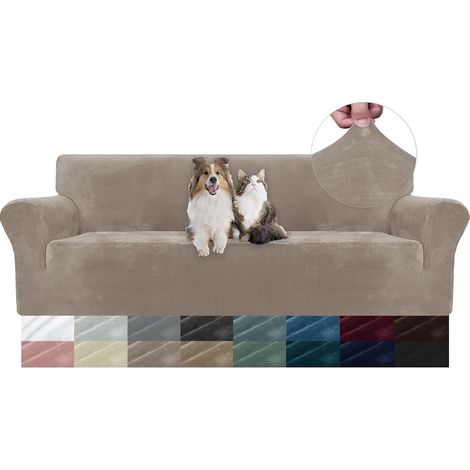 Housse de canapé en velours 3 places(180-230cm), sofa cover extensible kaki (1/5)