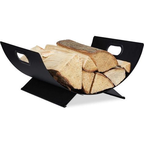 Panier bois de cheminée, en métal, corbeille pour rangement de bûches, 18,5 x 40 x 33 cm gros panier noir (1/5)