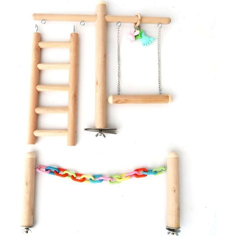 Support pour cage à oiseaux, perchoir de jeu en bois, échelle d'escalade, balançoire à chaîne à mâcher pour perruches, inséparables et pinsons (1/5)