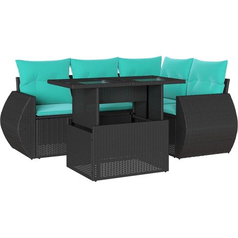 5-teiliges Gartensofa-Set mit Kissen, schwarzes Polyrattan vidaXL (1/5)