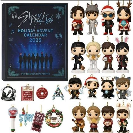 Calendrier de l'Avent 2025, Décoration de Noël à suspendre, Cadeau surprise Stray Kids, pour les fans de Stray Kids (1/4)