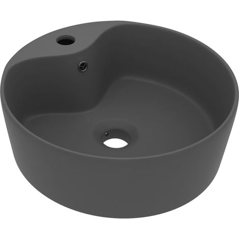 Lavabo de lujo con encimera de rebosadero, lavabo para baño, sala de cosmética, hogar, 36 x 13 cm, cerámica gris oscuro mate 020002780