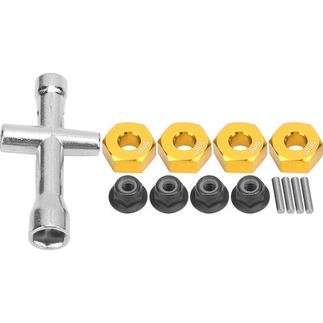 Adaptateur de moyeu hexagonal 12mm pour voiture RC 1/10, écrous de blocage M4 avec clé en croix, épaisseur 6mm, couleur or (1/5)