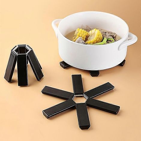 Lot de 2 dessous de plat pliables et isolants thermiques, antidérapants, extensibles, pour bols, tasses et tables (H). (1/5)