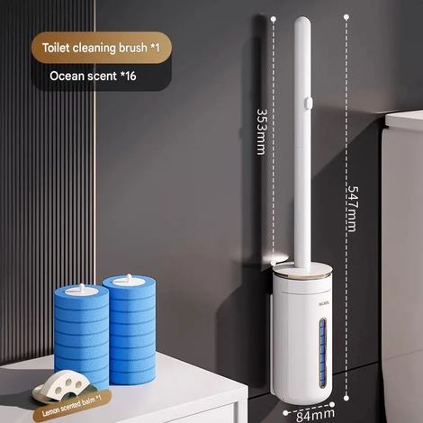 Ensemble de brosses de WC blanches, têtes de brosse jetables, style épuré et tendance (1 ensemble de brosses de WC, comprenant 16 têtes de brosse) (1/5)