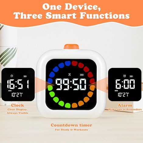 Visueller 99-Minuten-Timer, Lerntimer für Kinder, Schnellverstellung per Schieberegler, farbiger Fortschrittsbalken, Batteriestandsanzeige, Pomodoro-Timer, geeignet zum Kochen und Lernen.