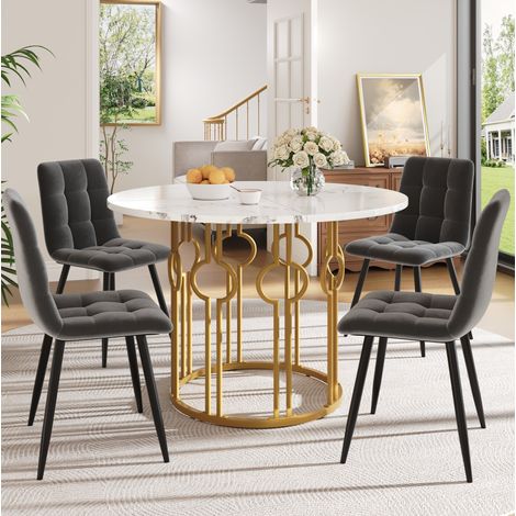Esstisch-Set rund 100 cm mit 4 Stühlen MDF OKMYHOME (1/5)