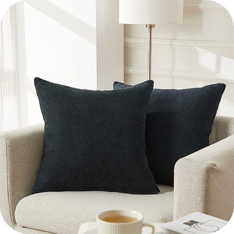 Lot de 2 Housse de Coussin 40x40cm Décoratif Canapé en Chenille Housses Coussin Decoration Chambre Carré Couleur Uni pour Chaise,Voiture,Bureau, Noir