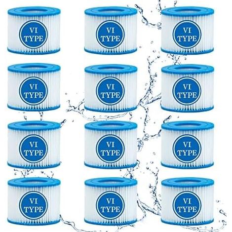 Lot de 12 cartouches filtrantes type VI pour spas gonflables Bestway Lay-Z-Spa, Coleman SaluSpa et Intex. Filtres de rechange compatibles avec les systèmes de filtration Bestway. (1/5)