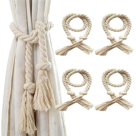 4 pièces Corde à Rideaux Sangles à Rideaux Beige Coton (1/5)