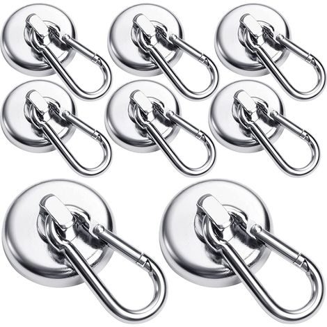 Set mit 8 extrem starken Neodym-Magnethaken mit drehbarem Karabiner – Ideal für Kühlschränke, Küchen, Spinde und Grills – 20 mm Durchmesser (1/5)