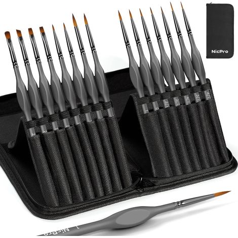 15 pièces pinceaux Peinture Miniature, Pinceau Fins pour maquettes, Acrylique, Aquarelle, Huile, céramique, Figurines d'art, Peinture par numéros - Kit d'artiste Fin avec Support en Nylon (1/5)
