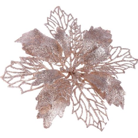 Juego de 12 adornos para árbol de Navidad, flores artificiales brillantes, poinsettias relucientes para bodas y fiestas. (1/5)