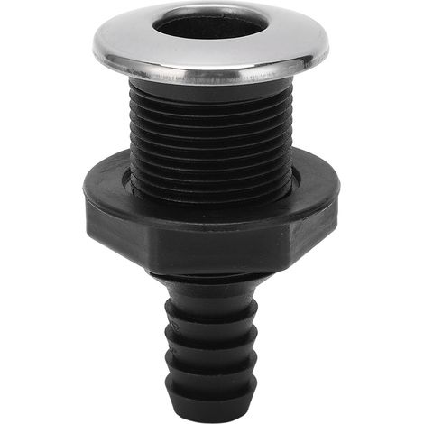 Bouchon de coque 3/4 pouce droit noir pour drainage de pont, avec couvercle en acier inoxydable 316 pour yacht et bateau (1/5)