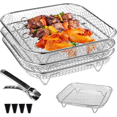Accessori per friggitrice ad aria/forno grill, cottura efficiente, impilabili, a 3 livelli, set da 3 pezzi, argento (1/5)