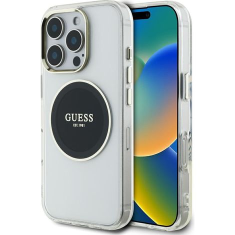 Custodia Guess IML con cerchio in metallo colorato e logo classico MagSafe per iPhone 16 Pro, colore nero. (1/5)