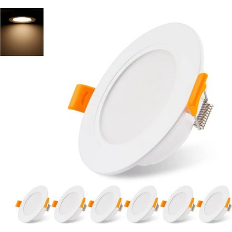 Lot de 6 5W Spots Encastrables LED Ultra Plats 230V , Plafonnier Encastrable, Spot LED 3000K, Diamètre d'Ouverture 75mm, Spot de Plafond pour Salle de Bain, Salon, Cuisine, Chambre (1/5)