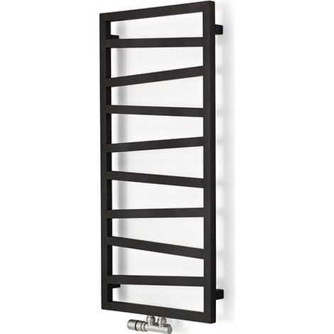 Scaldasalviette acqua calda nero con rubinetti - HxL 1310x500 mm - 490 Watt - ZIG1310/500KZXN (1/5)