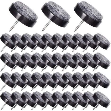 50 piezas de almohadillas de silla para clavar, 24 mm almohadillas de fieltro para bases de sillas para proteger las patas de los muebles, negro (1/4)