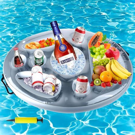Porte-gobelet Gonflable Flottant,Gonflable Porte-Boissons 2 en 1 Plateau Flottant,Porte-Bouteille Gonflable Flottant Fête D'été, pour Piscine de Grande Capacité Bar Flottant pour Piscine (1/5)