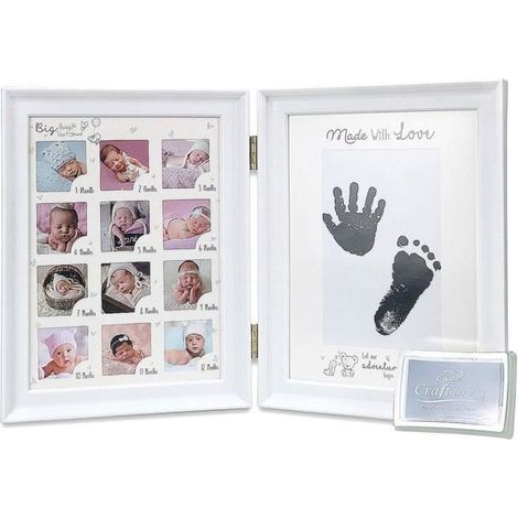 kit Empreinte Bebe - Kit Empreinte Pieds et Mains Bébé Cadre en Bois avec Tampon Encreur pour Nouveau né Cadeau de Bapteme Filles
