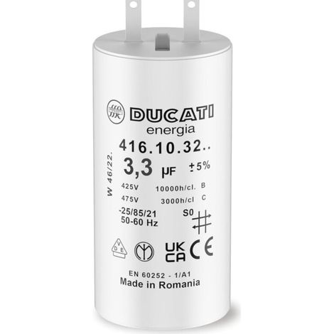Ducati Energia – Condensateur 3,3 uF pour moteur de volet roulant Somfy – Cylindrique – Durée de vie 10 000 heures – Installation simple et rapide
