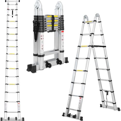 Randaco Scala telescopica 2,5m + 2,5m scala allungabile in alluminio argento scala allungabile antiscivolo