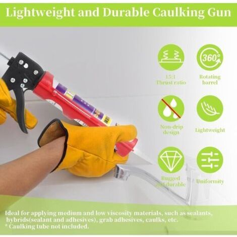 NALOOKAMIC Pistolet à Calfeutrer Sans Goutte Pistolet à Cartouche Pour Tubes de Silicone et Mastic Pistolet Applicateur Léger en Silicone Pistolet Pour Cartouche de 310 ML , Rapport de Poussée 15:1