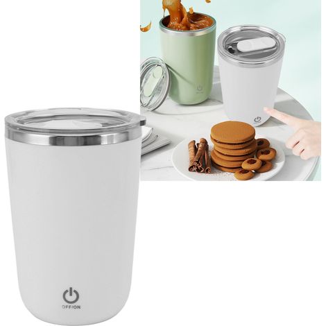 Tasse shaker électrique USB, entièrement étanche, anti-fuite, 350 ml, rechargeable, avec agitateur automatique - Blanc (1/5)