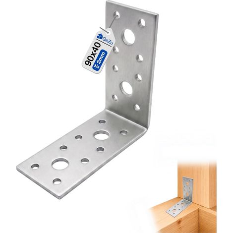 Lot de 10 Équerres d’assemblage 90 x 90 x 40 mm – galvanisé – Renforcées – Connecteurs métal robustes pour charpente et poutres bois – GeZu Impex